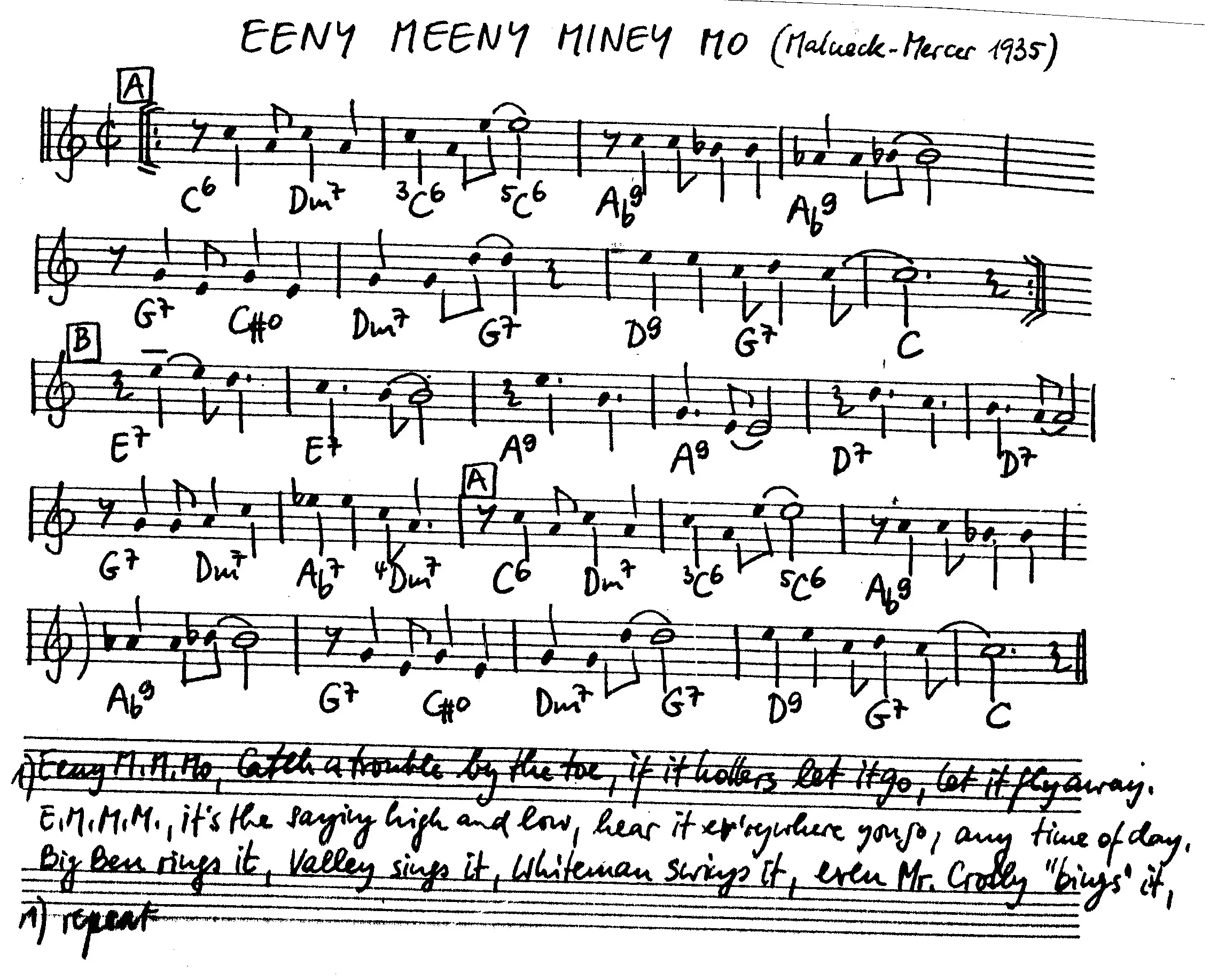 eeny meeny miney mo free jazz leadsheet - Courtesy of the Jungle Jazz Band